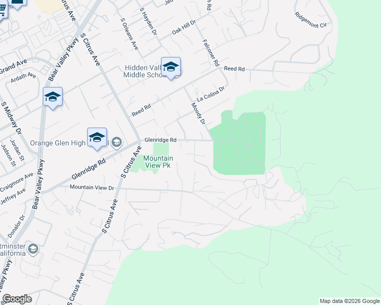 map of restaurants, bars, coffee shops, grocery stores, and more near 1121 Whispering Highlands Drive in Escondido