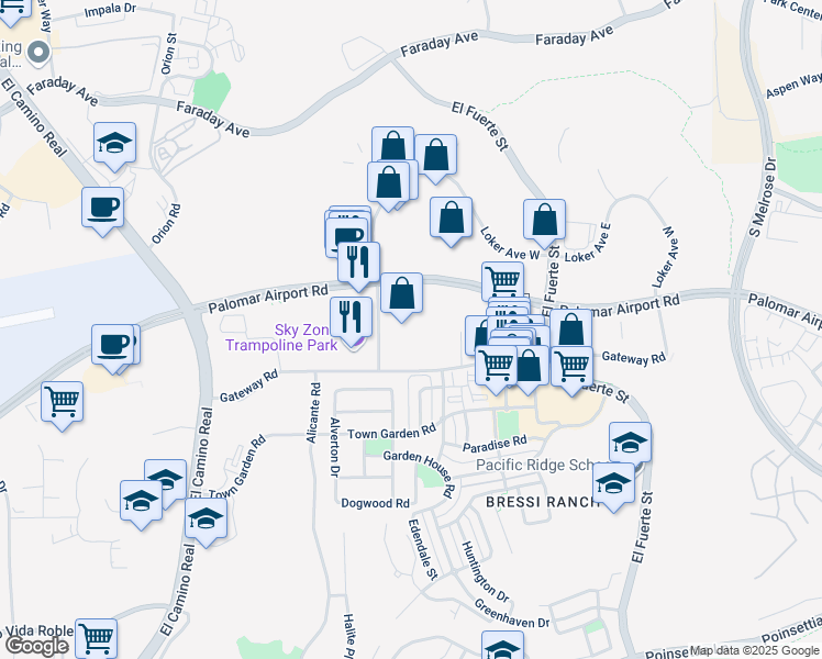map of restaurants, bars, coffee shops, grocery stores, and more near 6138 Innovation Way in Carlsbad