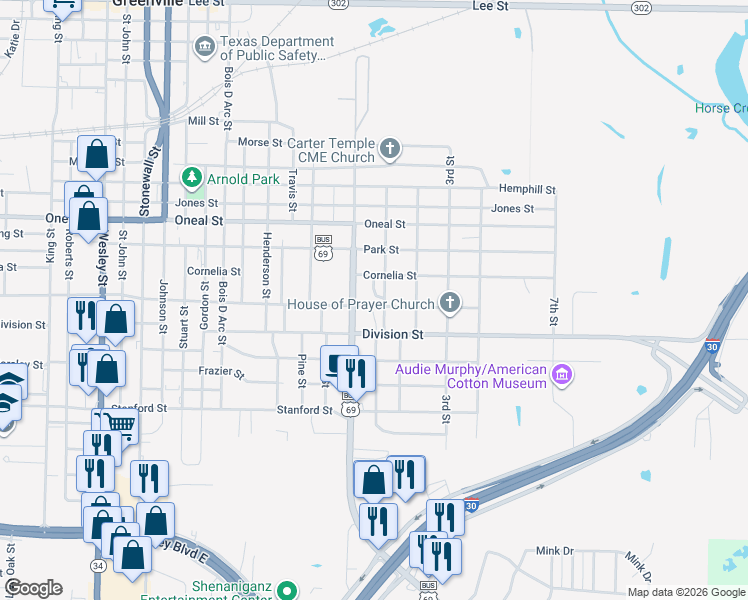 map of restaurants, bars, coffee shops, grocery stores, and more near 3908 Redbud Street in Greenville