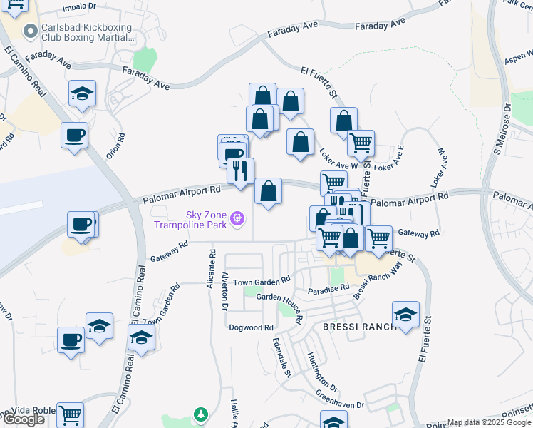map of restaurants, bars, coffee shops, grocery stores, and more near 6130 Innovation Way in Carlsbad