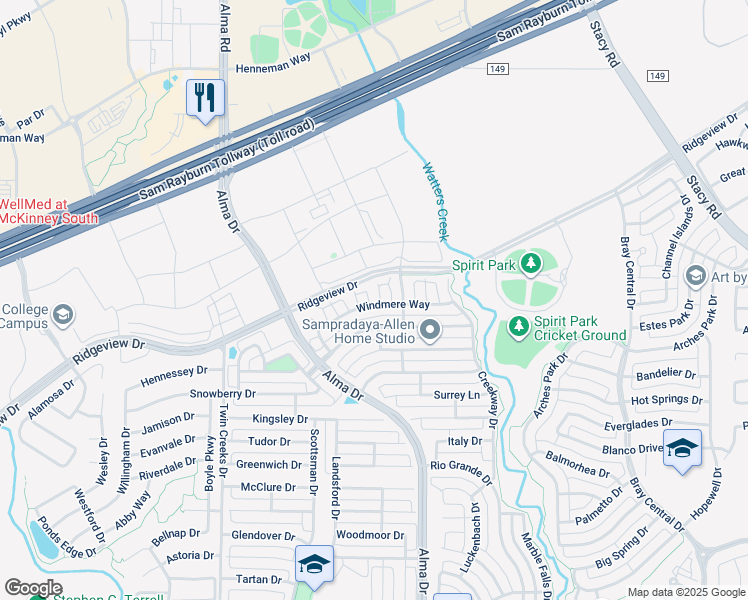 map of restaurants, bars, coffee shops, grocery stores, and more near 2001 Meghan Court in Allen