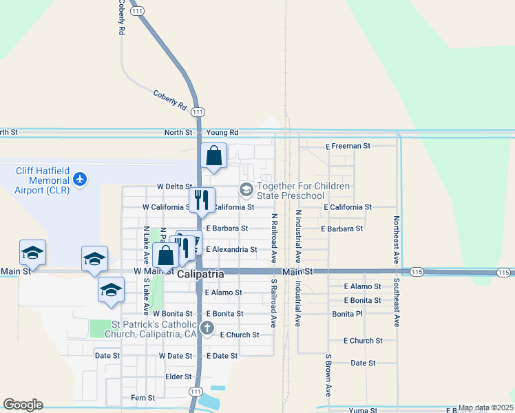 map of restaurants, bars, coffee shops, grocery stores, and more near 247 East California Street in Calipatria