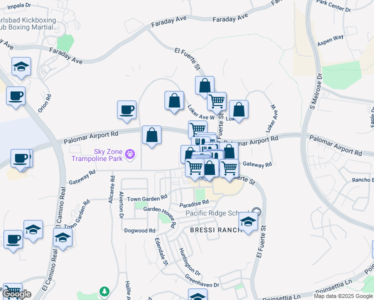 map of restaurants, bars, coffee shops, grocery stores, and more near 6050 Colt Place in Carlsbad