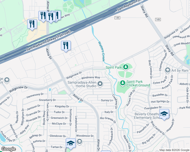 map of restaurants, bars, coffee shops, grocery stores, and more near 2000 Cartier Crossing in Allen
