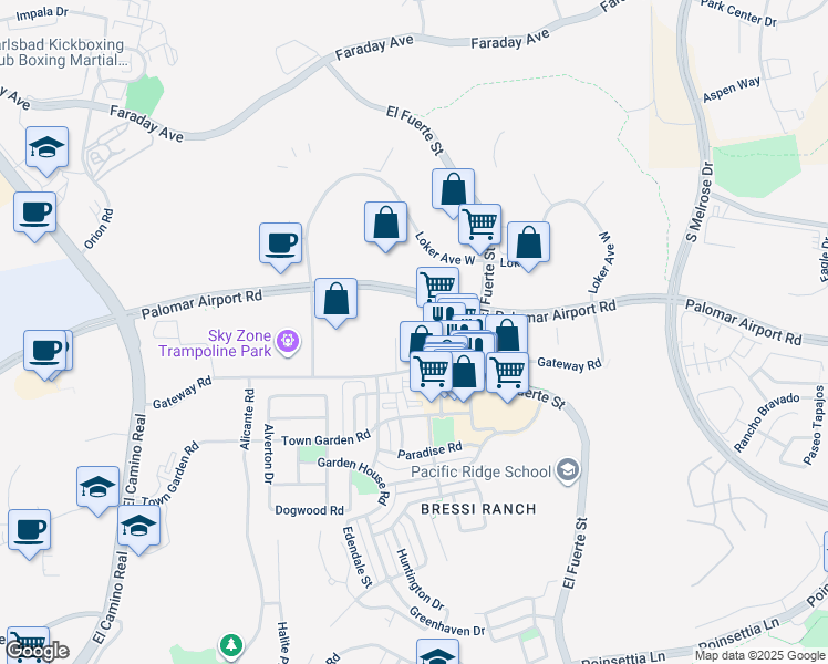 map of restaurants, bars, coffee shops, grocery stores, and more near 6124 Colt Place in Carlsbad