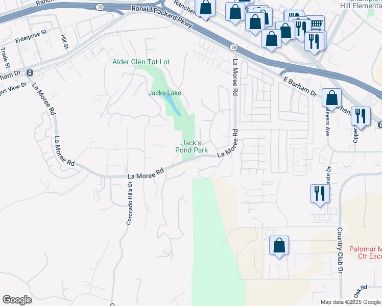 map of restaurants, bars, coffee shops, grocery stores, and more near 986 La Moree Road in San Marcos
