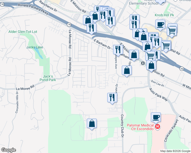 map of restaurants, bars, coffee shops, grocery stores, and more near Poco Grande Vista in San Marcos