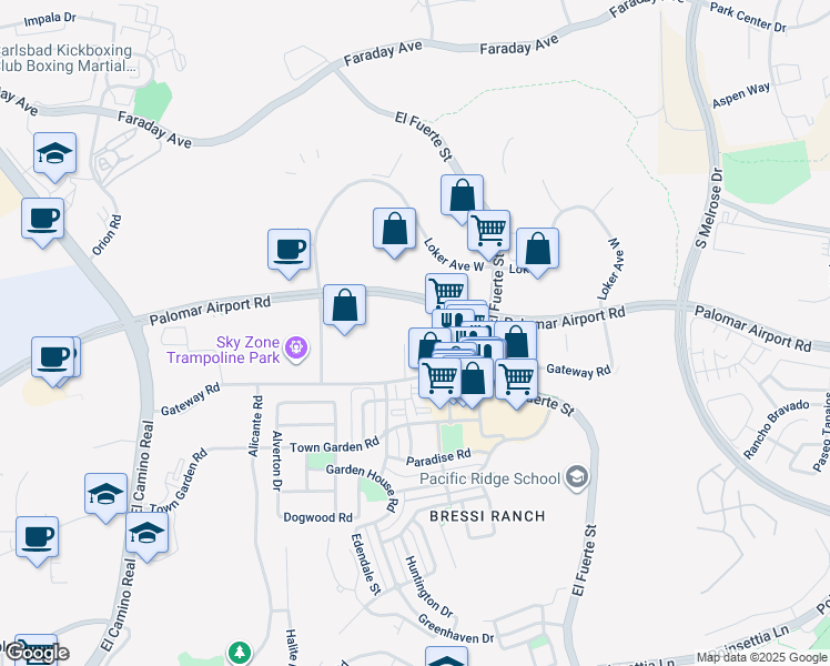 map of restaurants, bars, coffee shops, grocery stores, and more near 6050 Colt Place in Carlsbad