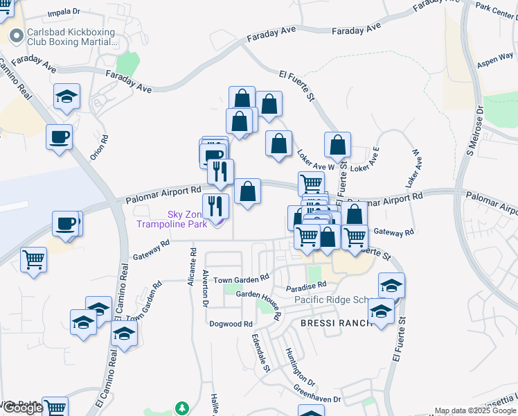 map of restaurants, bars, coffee shops, grocery stores, and more near 6130 Innovation Way in Carlsbad
