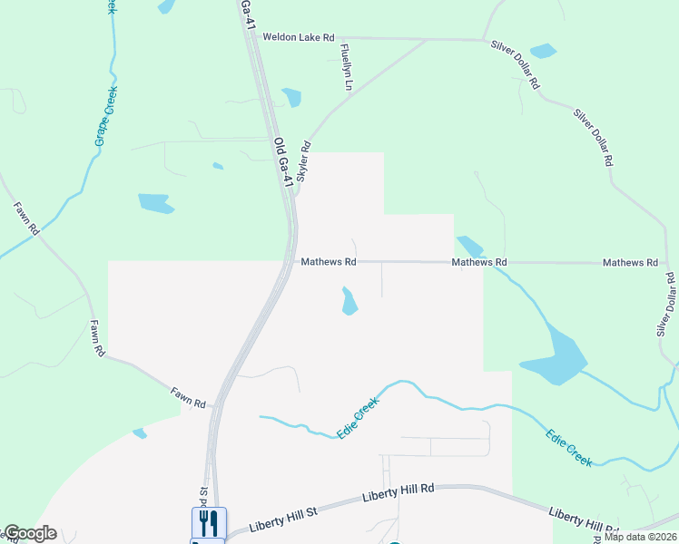 map of restaurants, bars, coffee shops, grocery stores, and more near 123 Mathews Road in Milner