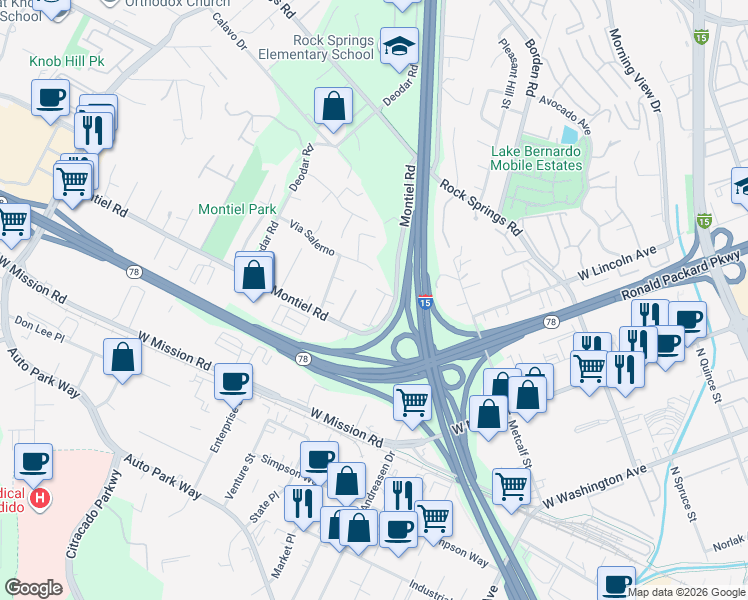 map of restaurants, bars, coffee shops, grocery stores, and more near 772 Trunorth Circle in Escondido