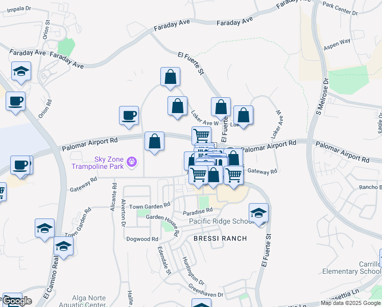 map of restaurants, bars, coffee shops, grocery stores, and more near 6050 Colt Place in Carlsbad