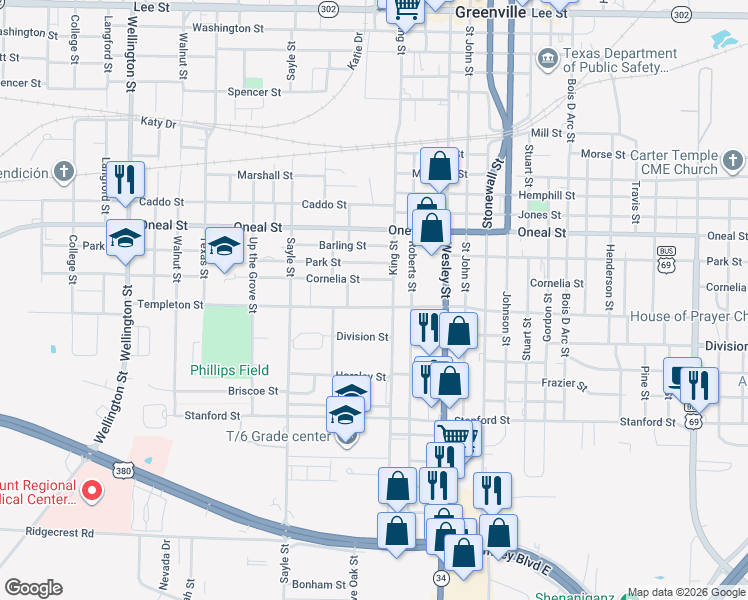 map of restaurants, bars, coffee shops, grocery stores, and more near 3031 Templeton Street in Greenville