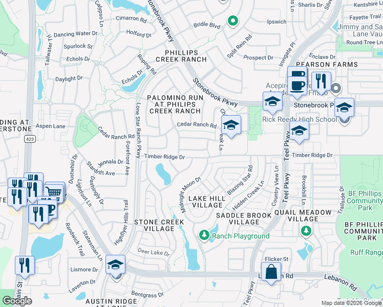 map of restaurants, bars, coffee shops, grocery stores, and more near 6093 Indigo Sky Drive in Frisco