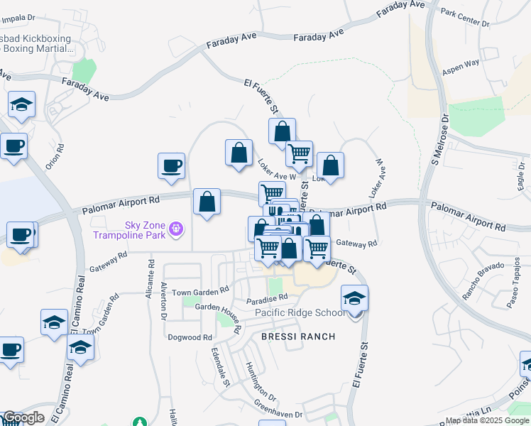map of restaurants, bars, coffee shops, grocery stores, and more near 6050 Colt Place in Carlsbad