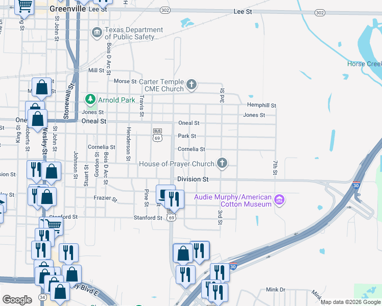 map of restaurants, bars, coffee shops, grocery stores, and more near 3908 Redbud Street in Greenville