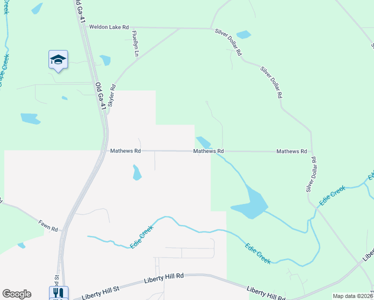 map of restaurants, bars, coffee shops, grocery stores, and more near 160 Mathews Road in Milner