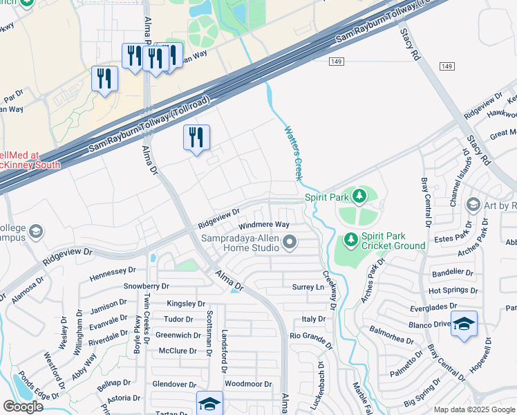 map of restaurants, bars, coffee shops, grocery stores, and more near 2006 Meghan Court in Allen