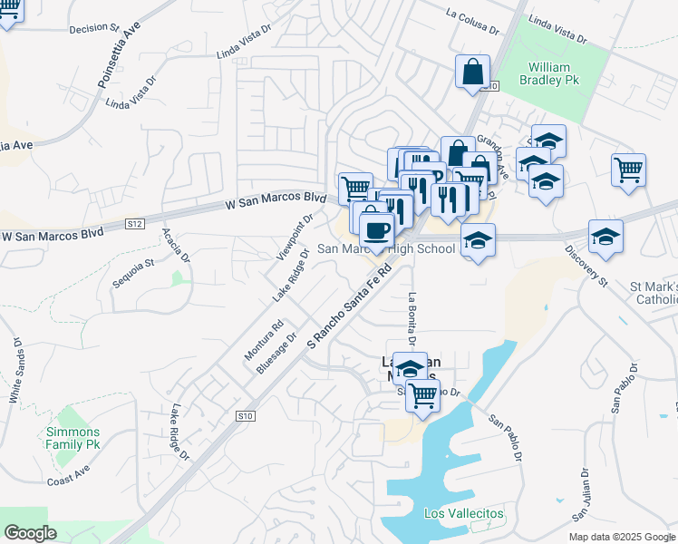 map of restaurants, bars, coffee shops, grocery stores, and more near 866 South Rancho Santa Fe Road in San Marcos