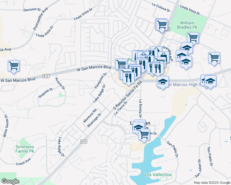 map of restaurants, bars, coffee shops, grocery stores, and more near 854 Rancho Santa Fe Road in San Marcos