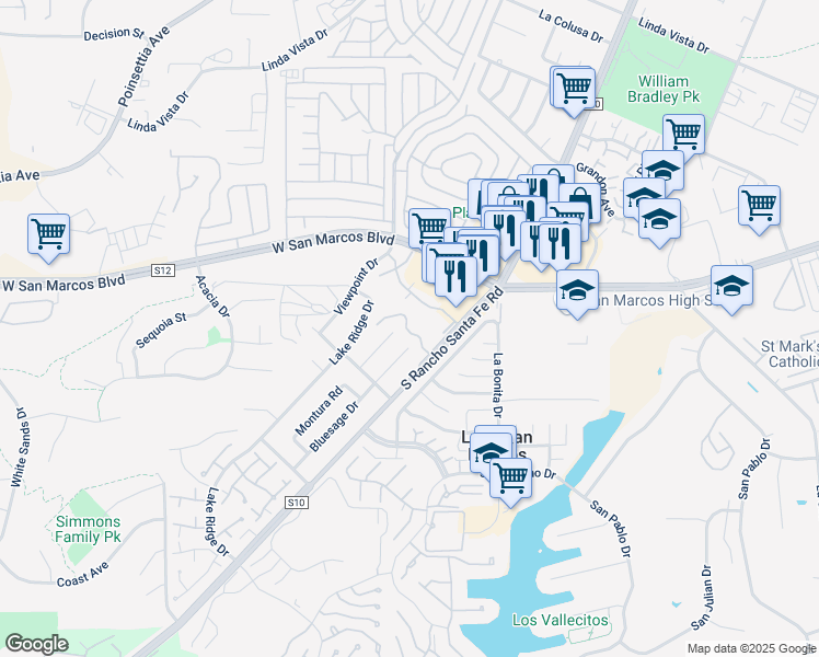 map of restaurants, bars, coffee shops, grocery stores, and more near 868 South Rancho Santa Fe Road in San Marcos