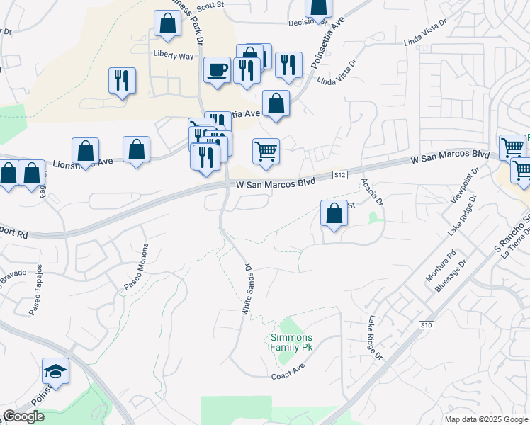 map of restaurants, bars, coffee shops, grocery stores, and more near 2119 Sand Crest Way in San Marcos