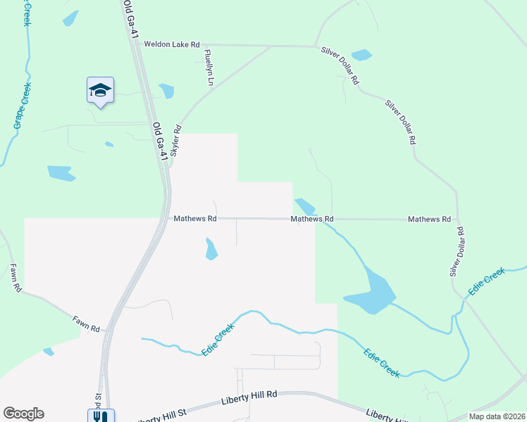 map of restaurants, bars, coffee shops, grocery stores, and more near 160 Mathews Road in Milner