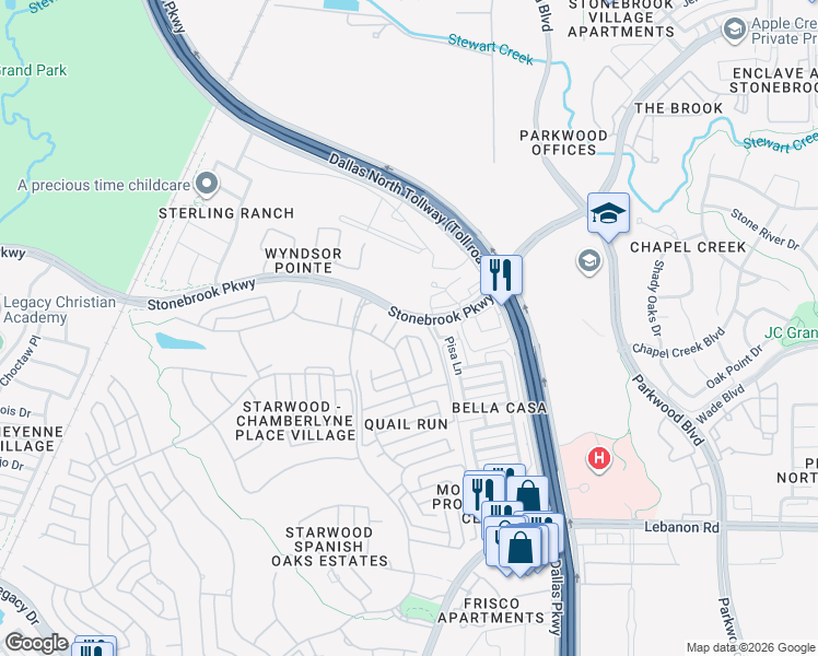 map of restaurants, bars, coffee shops, grocery stores, and more near 6102 Canvas Back Drive in Frisco