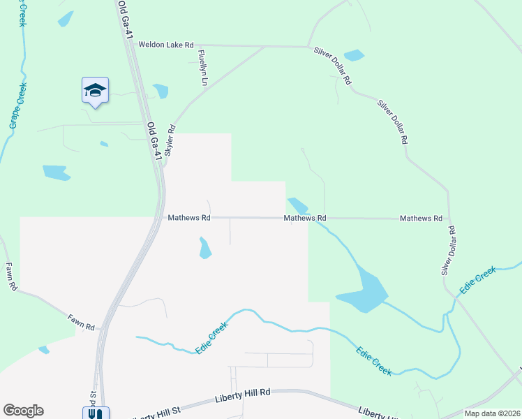 map of restaurants, bars, coffee shops, grocery stores, and more near 160 Mathews Road in Milner