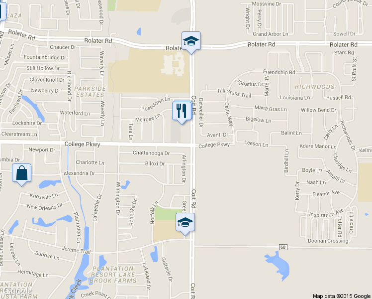 map of restaurants, bars, coffee shops, grocery stores, and more near 12500 Chattanooga Drive in Frisco