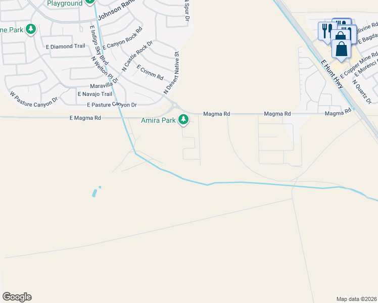 map of restaurants, bars, coffee shops, grocery stores, and more near 1350 Eucalyptus Lane in San Tan Valley