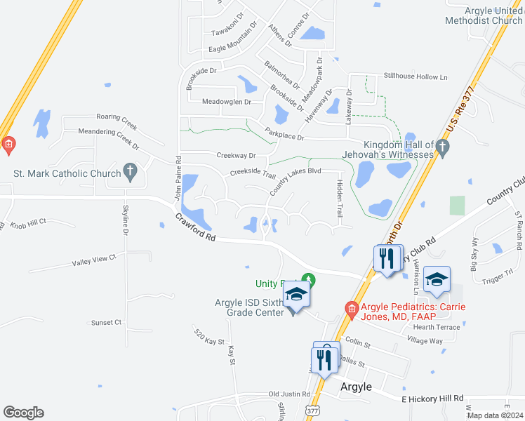 map of restaurants, bars, coffee shops, grocery stores, and more near 301 River Meadows Lane in Argyle