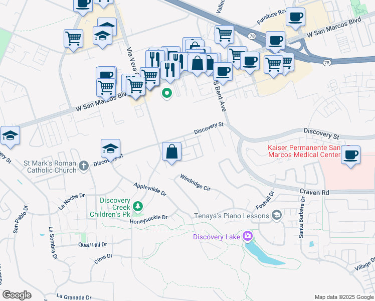 map of restaurants, bars, coffee shops, grocery stores, and more near in San Marcos