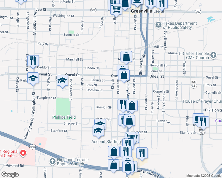 map of restaurants, bars, coffee shops, grocery stores, and more near 3814 King Street in Greenville
