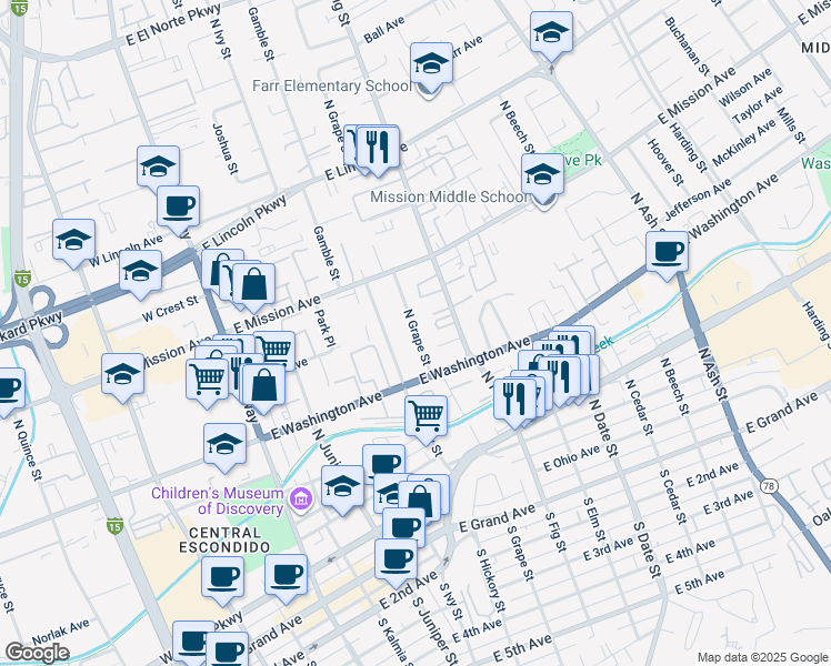 map of restaurants, bars, coffee shops, grocery stores, and more near 683 North Grape Street in Escondido