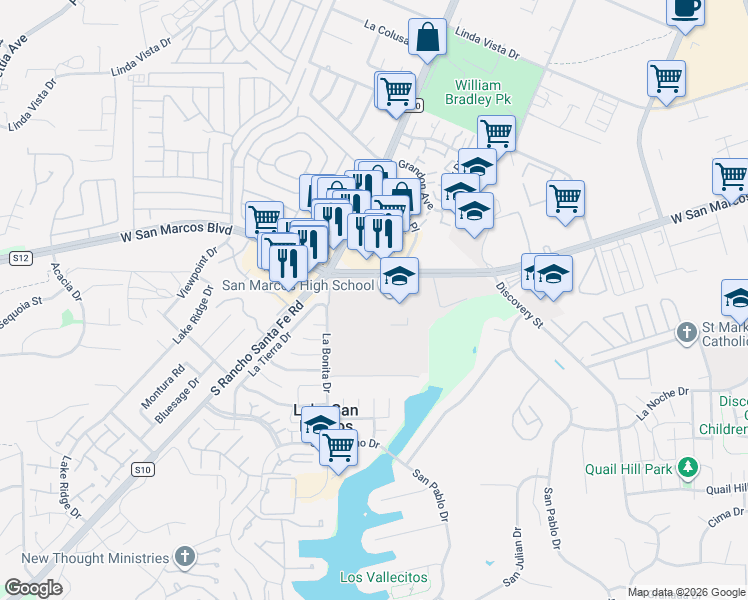 map of restaurants, bars, coffee shops, grocery stores, and more near 1601-1699 West San Marcos Boulevard in San Marcos