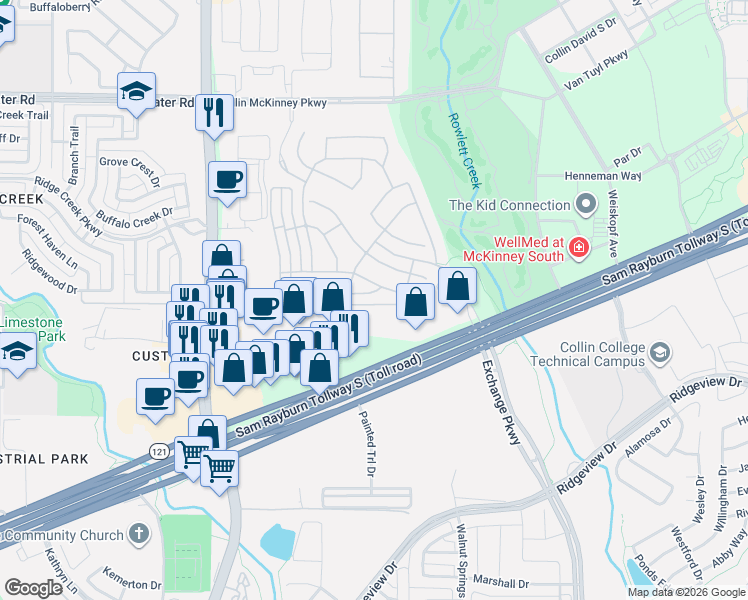 map of restaurants, bars, coffee shops, grocery stores, and more near 8309 Barnbougle Dunes Drive in McKinney