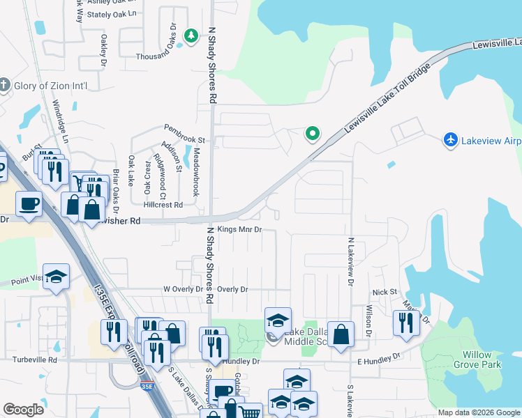 map of restaurants, bars, coffee shops, grocery stores, and more near 300 East Swisher Road in Lake Dallas