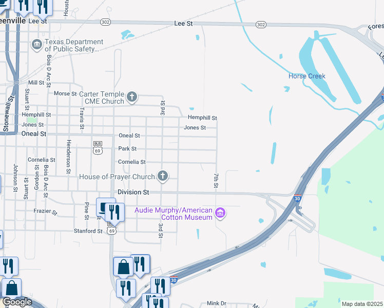 map of restaurants, bars, coffee shops, grocery stores, and more near 1001 Park Street in Greenville