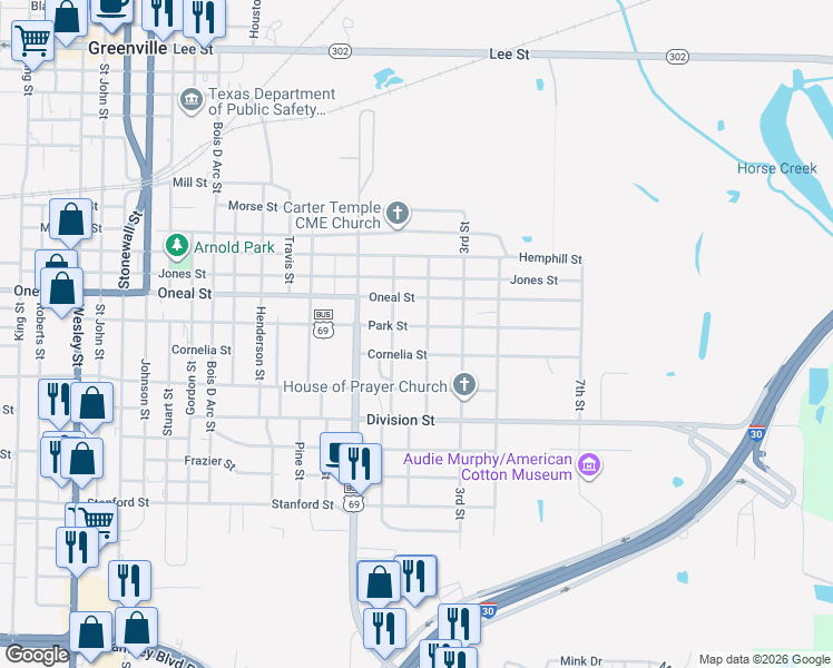 map of restaurants, bars, coffee shops, grocery stores, and more near 1309 Park Street in Greenville