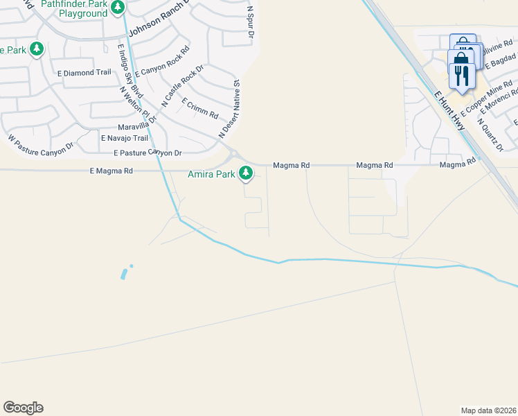 map of restaurants, bars, coffee shops, grocery stores, and more near 1350 Eucalyptus Lane in San Tan Valley