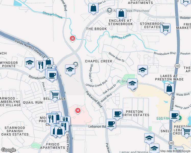 map of restaurants, bars, coffee shops, grocery stores, and more near 6252 Bristol Place in Frisco