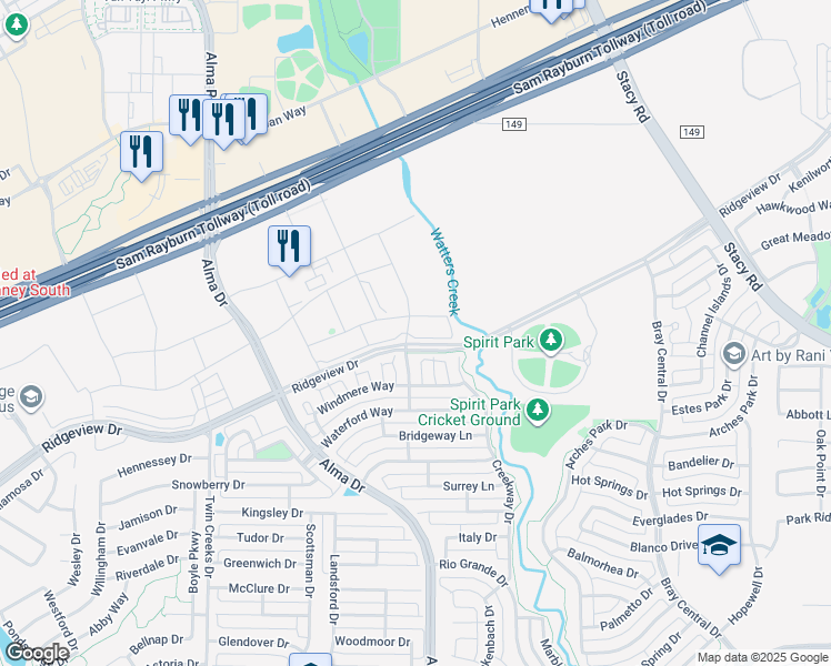 map of restaurants, bars, coffee shops, grocery stores, and more near 2008 Cartier Crossing in Allen
