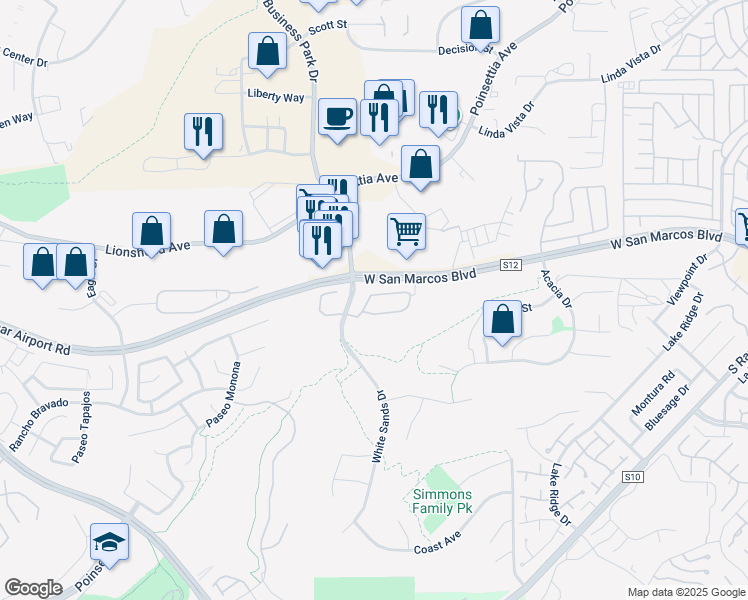 map of restaurants, bars, coffee shops, grocery stores, and more near 2159 Island Shore Way in San Marcos