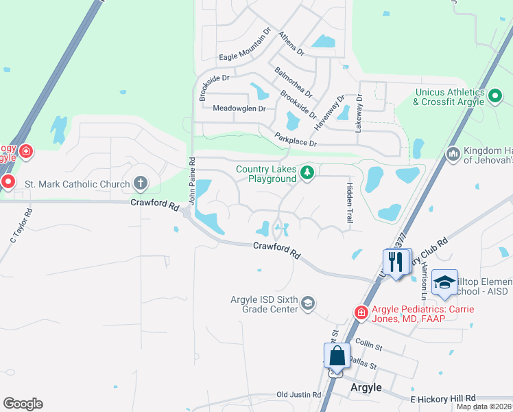 map of restaurants, bars, coffee shops, grocery stores, and more near 301 River Meadows Lane in Argyle