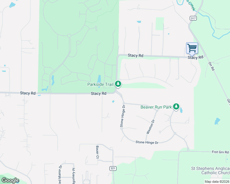 map of restaurants, bars, coffee shops, grocery stores, and more near 1520 Stacy Road in Fairview