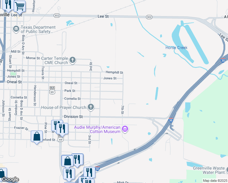 map of restaurants, bars, coffee shops, grocery stores, and more near 1001 Park Street in Greenville
