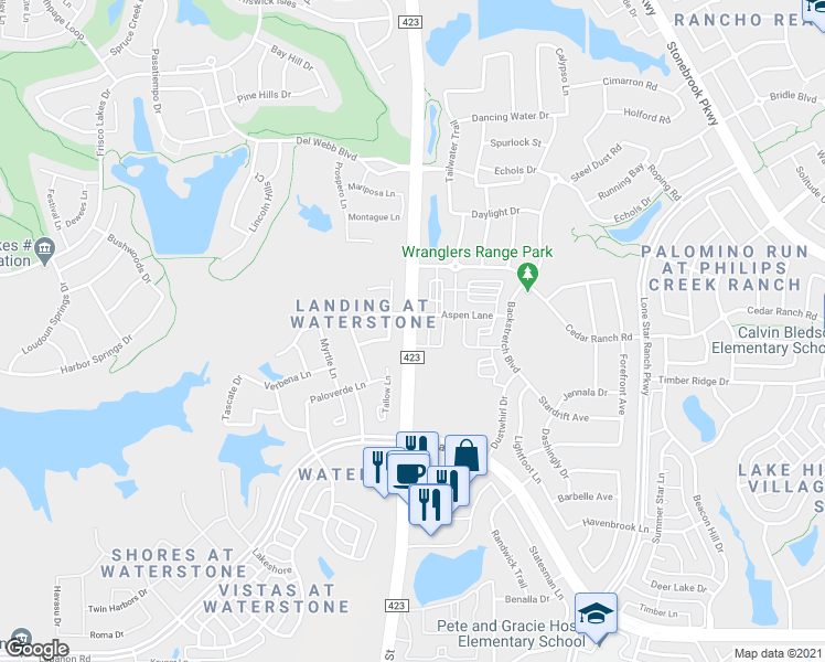map of restaurants, bars, coffee shops, grocery stores, and more near 6128 Pepperbark Drive in Frisco