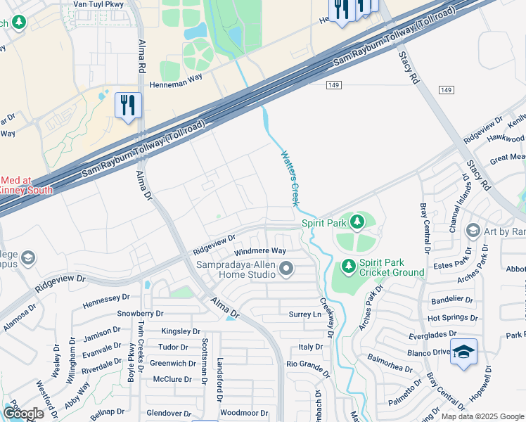 map of restaurants, bars, coffee shops, grocery stores, and more near 2008 Cartier Crossing in Allen