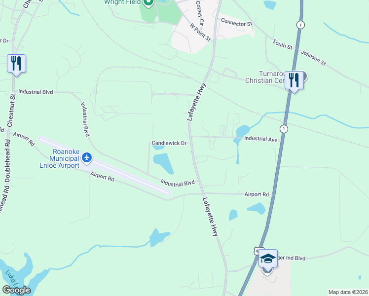 map of restaurants, bars, coffee shops, grocery stores, and more near 1140 Lafayette Highway in Roanoke